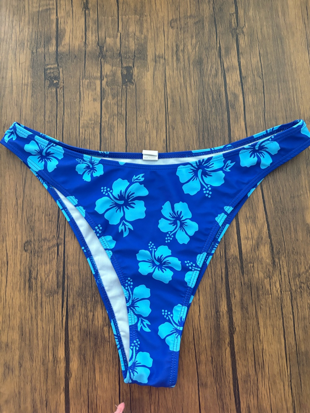 SHEIN Blue Floral Bikini Bottom with Light-Blue Hibiscus Print